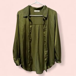 Jon & Anna Olive Satin Button Down Shirt